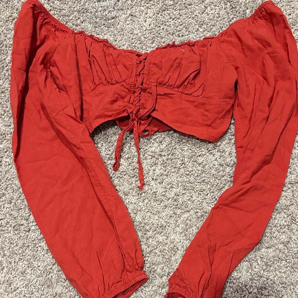 Burnt red long sleeve crop top
